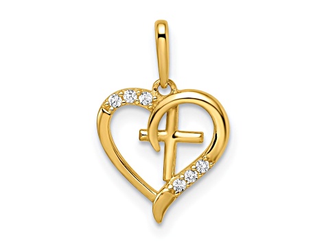 K Yellow Gold Cubic Zirconia Heart With Cross Pendant D A Jtv