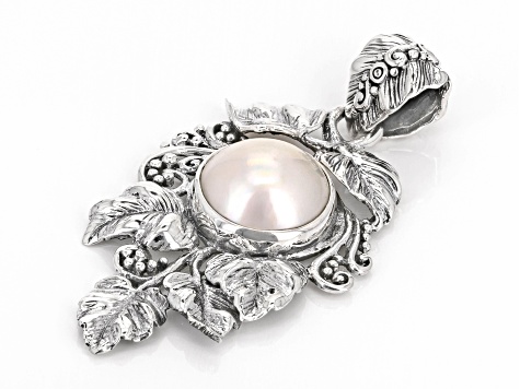 Mm White Cultured Mabe Pearl Sterling Silver Leaf Pendant Bal