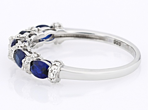 Blue Lab Created Sapphire Rhodium Over Silver Band Ring Ctw