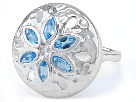 Swiss Blue Topaz Silver Tone Flower Ring 29ctw IRE573 JTV