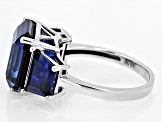 Blue Lab Created Sapphire Rhodium Over Sterling Silver 3 Stone Ring 10