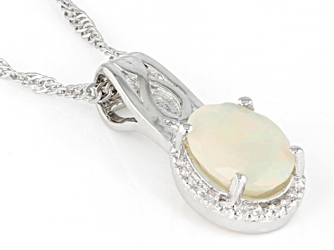 Multi Color Ethiopian Opal Rhodium Over Sterling Silver Pendant With