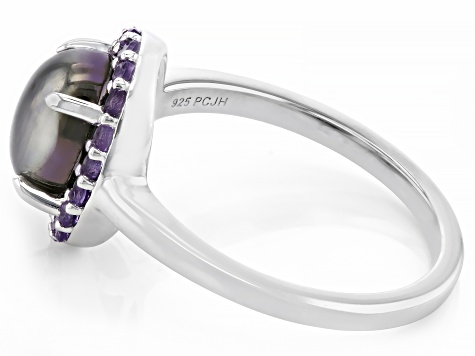 Violet Aurora Moonstone Rhodium Over Sterling Silver Ring 0 57ctw