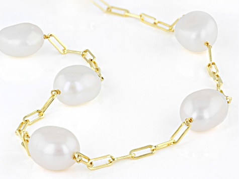 White Cultured Freshwater Pearl 18k Yellow Gold Over Sterling Silver