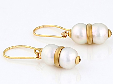 White Cultured Japanese Akoya Pearl 18k Yellow Gold Earrings SPL627