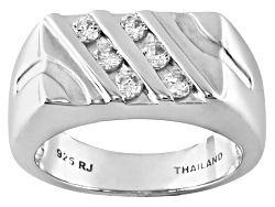 ... Luce White Diamond Simulant .77ctw Round Sterling Silver Gents Ring