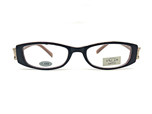 OSCAR Optix by OSCAR de la RENTA Women's Red with Crystal Detail Oval Eyeglasses Readers +1.00