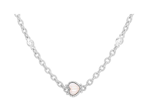 Judith Ripka Heart Mother-Of-Pearl and Bella Luce® Rhodium Over Sterling Silver Station Necklace - Size 18
