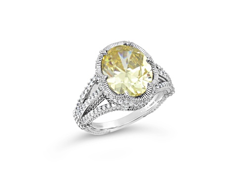 Judith Ripka 9.13ctw Canary and White Bella Luce Diamond Simulant Rhodium Over Sterling Silver Ring - Size 5