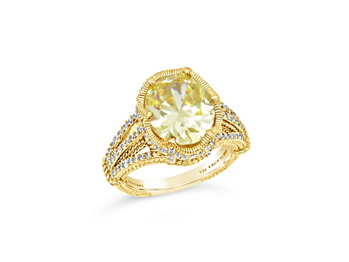 Judith Ripka 8.2ct Canary Yellow and 0.93ctw White Bella Luce Diamond Simulant 14K Gold Clad Ring - Size 11