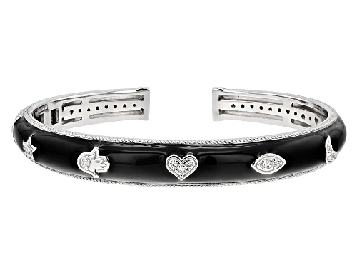 Judith Ripka 0.35ctw Bella Luce® and Black Enamel Rhodium Over Sterling Silver Luck Cuff Bracelet - Size 7