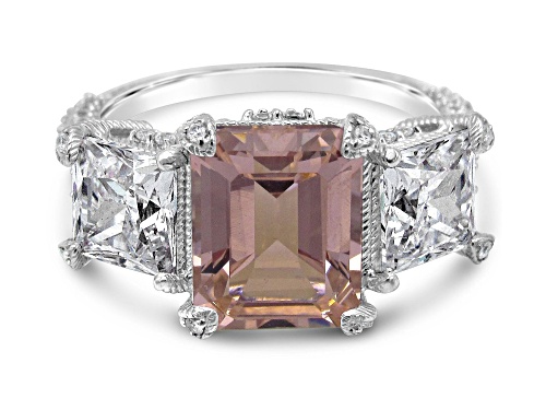 Judith Ripka 4ct Morganite Simulant And 5.12ctw Bella Luce Rhodium Over Sterling Silver Ring - Size 5