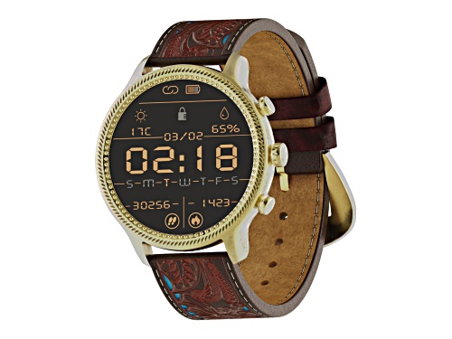 Wrangler Smart Watch WRZ20-872FT Round Antique Gold Tone Brown Floral Pattern Teal Strap