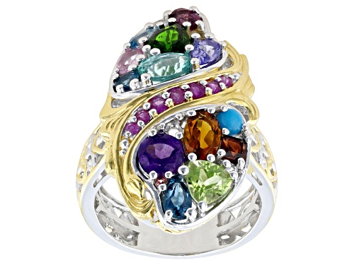 3.87ctw Multi Gemstone Rhodium & 24K Gold Over Palladium Sterling Silver Theatre District Ring - Size 7