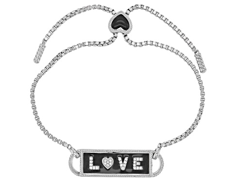 Judith Ripka 0.20ctw Bella Luce® Diamond Simulant & Black Enamel Rhodium Over Sterling Love Bracelet