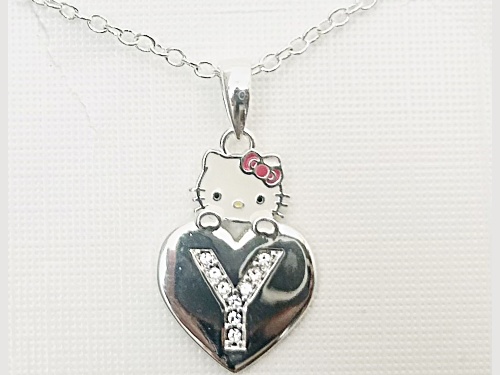 Hello Kitty "Y" Initial Pendant Silver Tone Necklace - Size 18