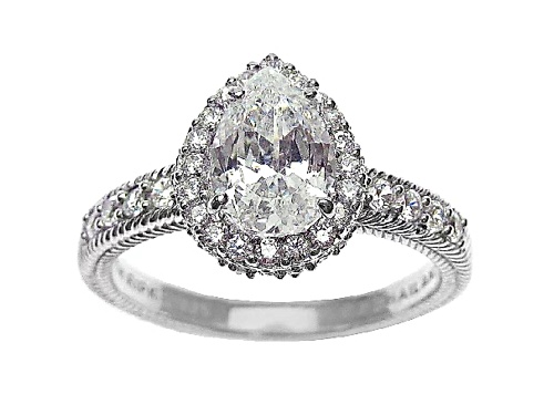 Judith Ripka 3.51ctw Pear Bella Luce Diamond Simulant Rhodium Over Sterling Silver Halo Ring - Size 11
