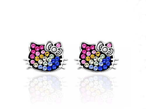 Hello Kitty Rainbow Color Pave Set Crystal Stud Earrings