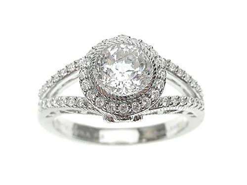 Judith Ripka 2.55ctw Bella Luce Diamond Simulant Rhodium Over Sterling Silver Halo Open Design Ring - Size 6