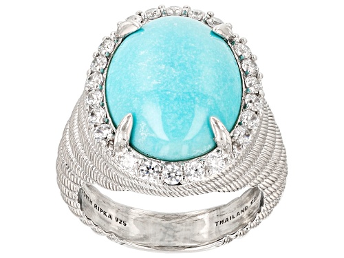 Judith Ripka Turquoise and 0.85ctw Bella Luce® Diamond Simulant Rhodium Over Sterling Silver Ring - Size 9
