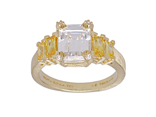Judith Ripka 5.85ctw White and Canary Bella Luce Diamond Simulant 14K Gold Clad Ring - Size 11