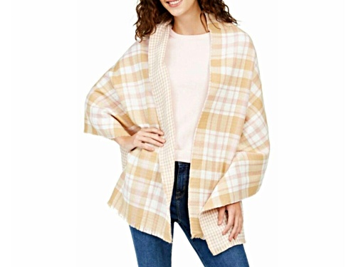 Charter Club Camel Reversible Plaid and Houndstooth Scarf