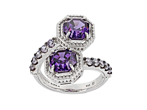 Judith Ripka 7.43ctw Purple Bella Luce Diamond Simulant Rhodium over Sterling Silver Bypass Ring - Size 6