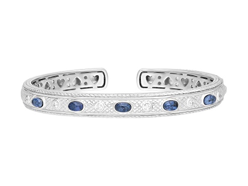 Judith Ripka Penelope Dumortierite & 0.35ctw Bella Luce® Rhodium Over Sterling Silver Cuff Bracelet - Size 7