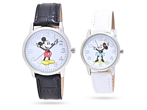 Photo of Disney His and Hers Set of 2 Mickey and Minnie Leather Band Watches