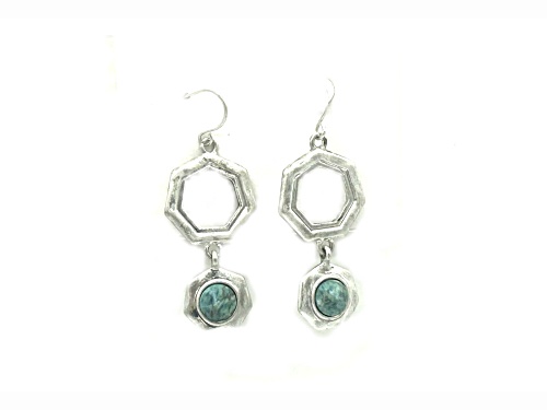 the sak Silver Tone Hexagon and Green Turquise Accent Drop Earrings