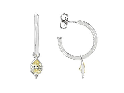 Judith Ripka 4ctw Pear Canary Bella Luce Diamond Simulant Rhodium Over Silver Dangle Hoop Earrings
