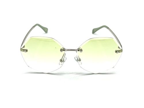 Photo of BCBG Silver Tone/Green Octagonal Round Sunglasses