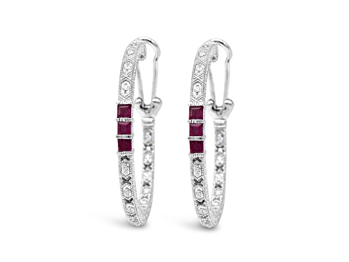 Judith Ripka 0.86ctw Square Ruby And Bella Luce Rhodium Over Sterling Silver Earrings