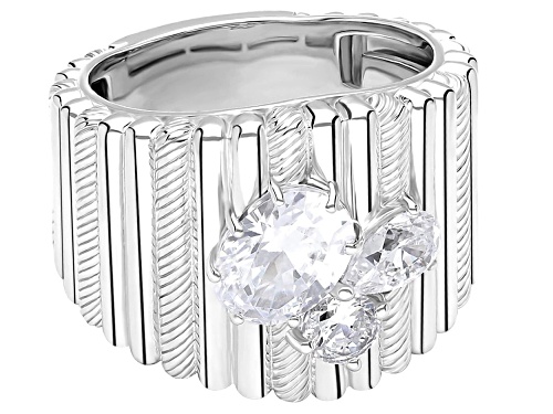 Judith Ripka 3.45ctw Bella Luce® Diamond Simulant Rhodium Over Sterling Silver Textured Band Ring - Size 5