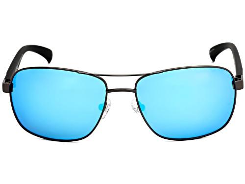 Timberland Men'S Matte Gunmetal/Blue Rectangular Sunglasses