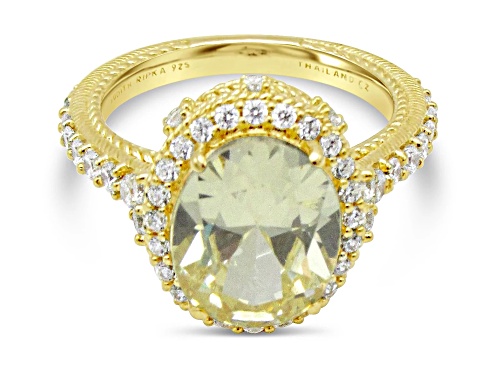 Judith Ripka 6.24ct Canary and 1.29ctw White Bella Luce 14K Gold Clad Ring - Size 10