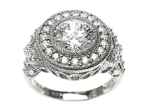 Judith Ripka 4.01ctw Bella Luce Diamond Simulant Rhodium Over Sterling Silver Statement Halo Ring - Size 5