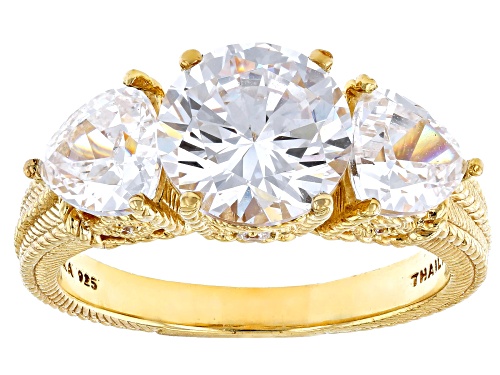 Judith Ripka Bella Luce® Diamond Simulant 14K Yellow Gold Clad 3-Stone Ring 6.60ctw - Size 11