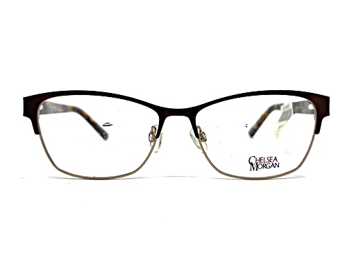 Chelsea Morgan 20202 Brown and Gold Cat Eye Frame / Clear Demo Lenses Eyeglasses
