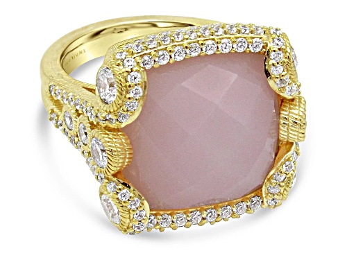 Judith Ripka 10.5ct Pink Chalcedony And 2.36ctw Bella Luce 14K Gold Clad Ring - Size 11