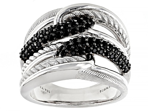 Judith Ripka Black Spinel Rhodium Over Sterling Silver Multi-Row Bypass Textured Ring - Size 7