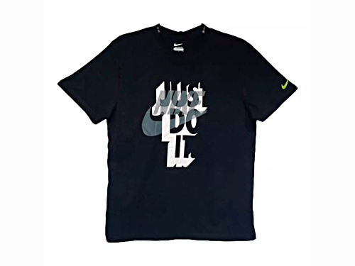 Nike Men's Black Crew Neck T-Shirt with "Just Do It" Logo with Swoosh in Size Small