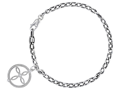 Judith Ripka Rhodium over Sterling Silver Textured Curb Chain Bracelet with Cross Charm - Size 7.5
