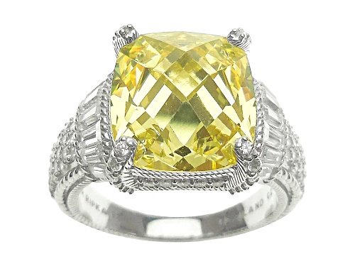 Judith Ripka 15.55ct Canary and 2.83ctw White Bella Luce Rhodium Over Sterling Silver Ring - Size 8