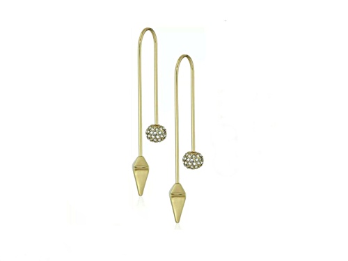 Photo of Rebecca Minkoff Threader Rhodium Gold Tone Crystal Drop Earrings
