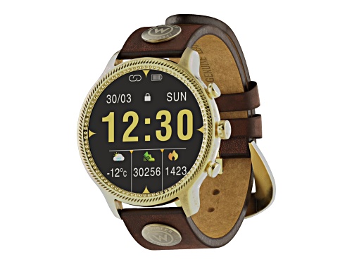 Wrangler Smart Watch WRZ20L-245RV Round Antique Gold Tone with Brown Wrangler Rivet Strap