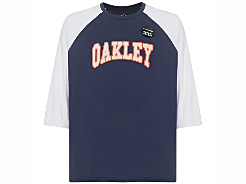 Oakley Men's Sport Blue and White 3/4 Sleeve Crew Neck T-Shirt in Size M