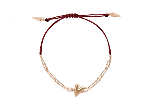 Rebecca Minkoff Royal Purple Rose Gold Tone Heart String Adjustable Bracelet - Size 7