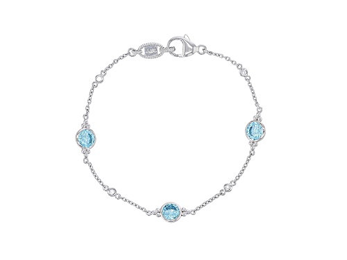 Judith Ripka 3.2ctw Sky Blue Bella Luce Diamond Simulant Rhodium Over Sterling Silver Bracelet - Size 7