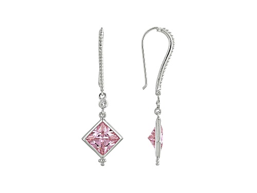 Judith Ripka 4ctw Square Pink Bella Luce Diamond Simulant Rhodium Over Silver Earrings w/White Topaz